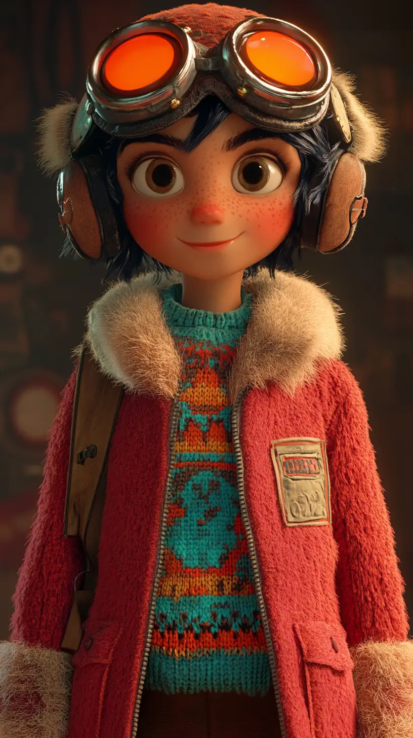 Quirky portrait with red coat and aviator hat