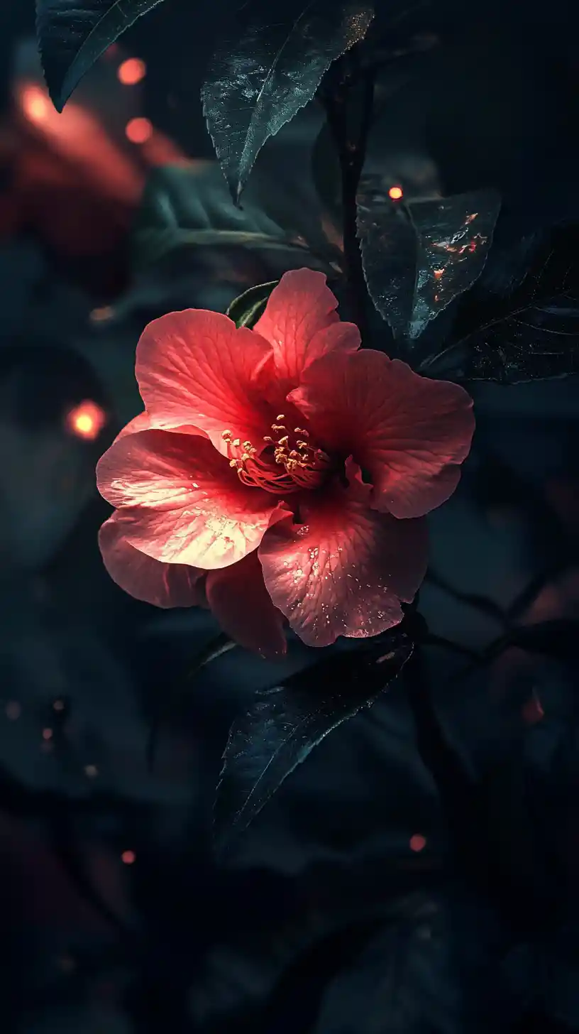 Glowing deathly flower blooming at a dark doorway