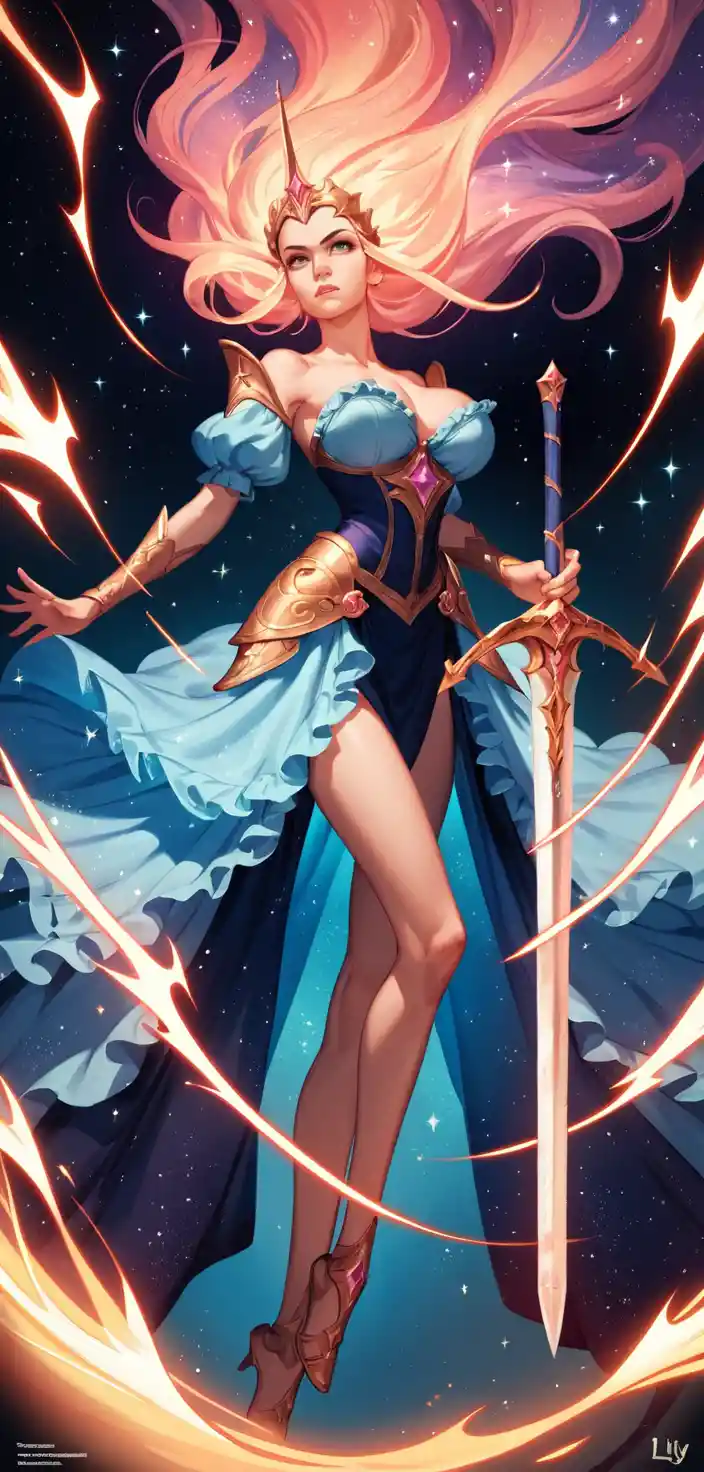 Sexy fantasy warrior woman with sword in dynamic pose