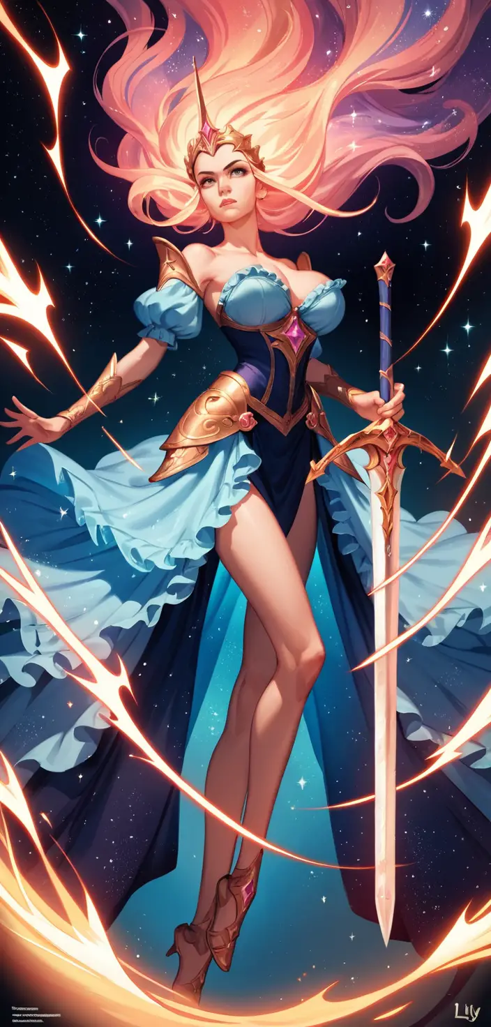Sexy fantasy warrior woman with sword in dynamic pose