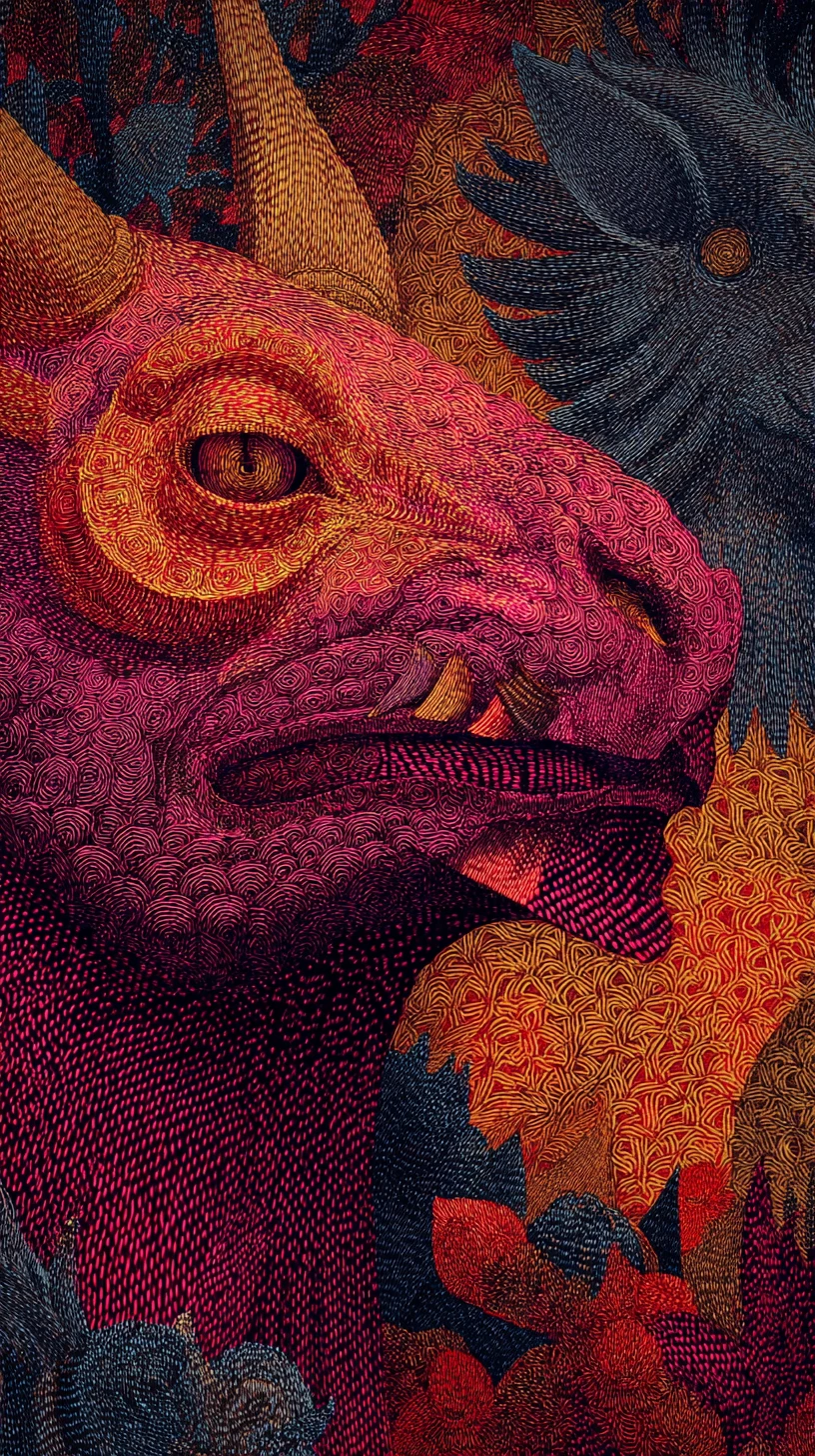 Mythical Indian deity painted in dark surreal colors