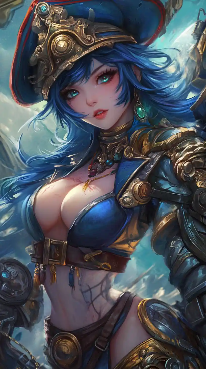 Close up of tattooed warrior woman with golden blue eyes