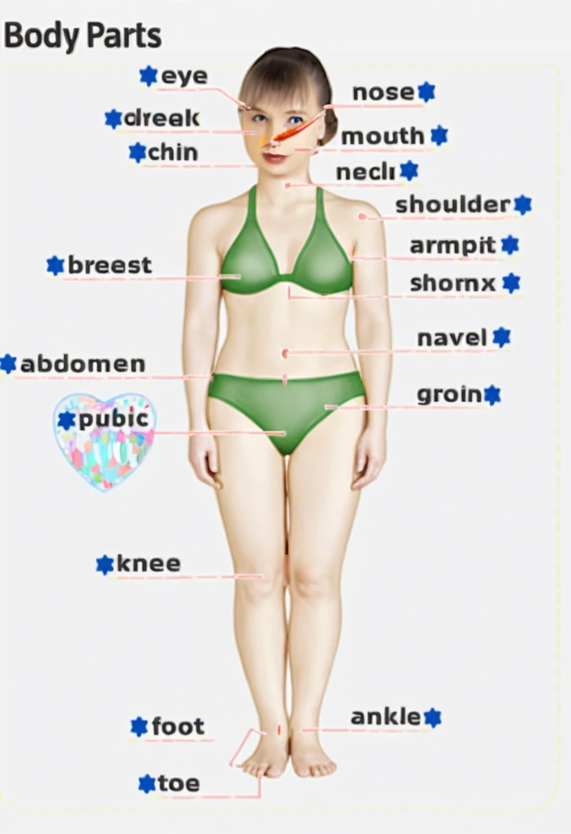Labeled female body parts educational anatomy illustration