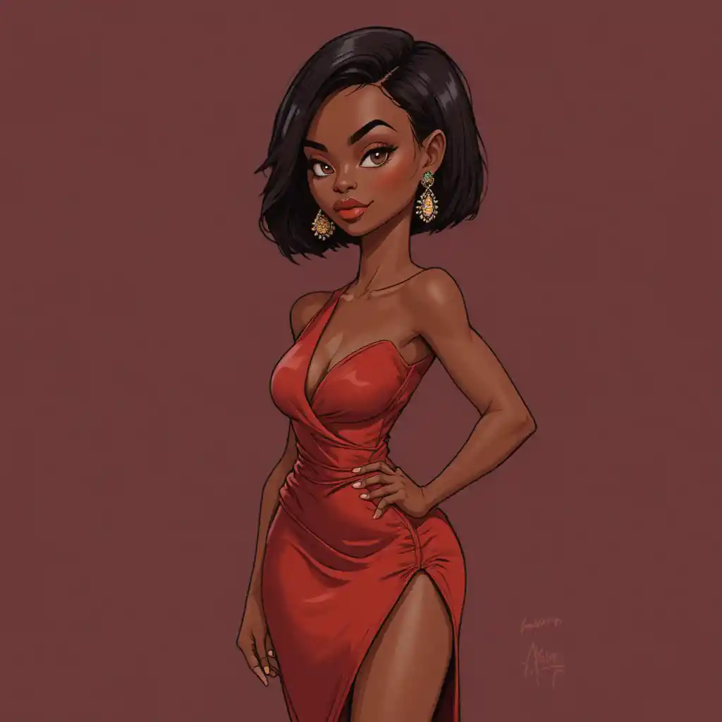 Confident Black woman in red dress fashion illustration