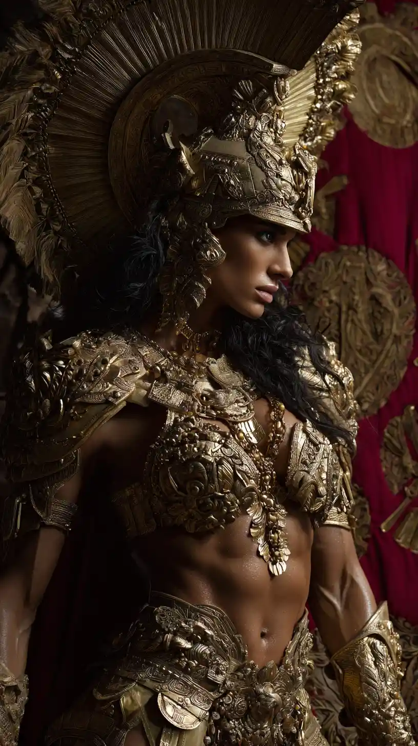Hyperrealistic portrait of a muscular Middle Eastern warrior goddess