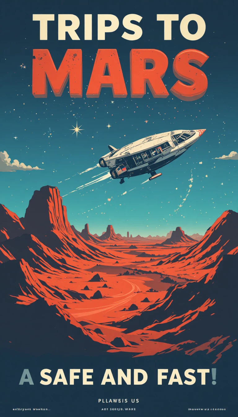 Póster en color que promociona un viaje seguro y rápido a Marte
