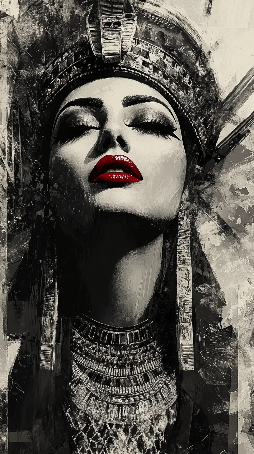 Black and white portrait of an Egyptian goddess illustration