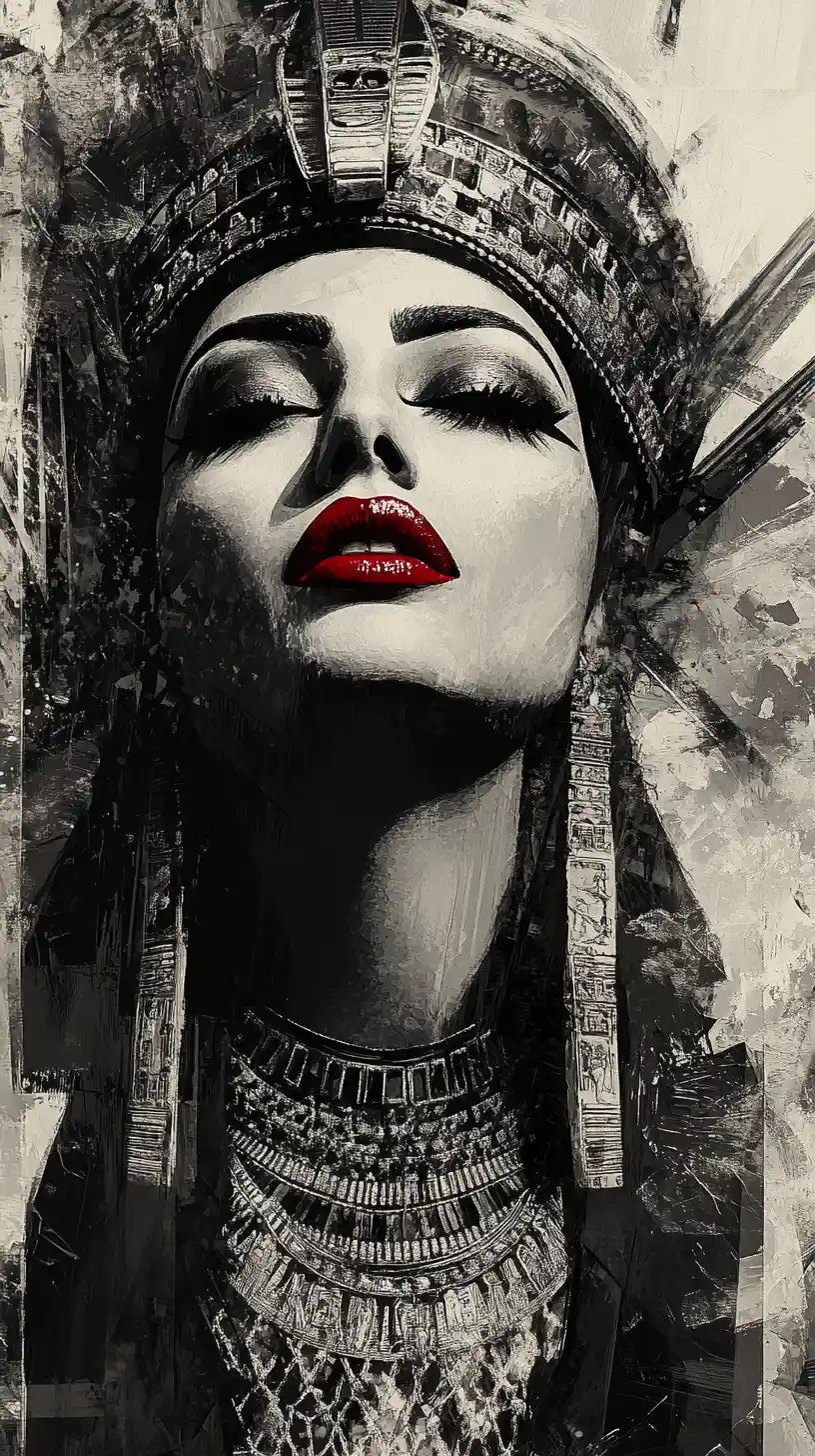 Black and white portrait of an Egyptian goddess illustration