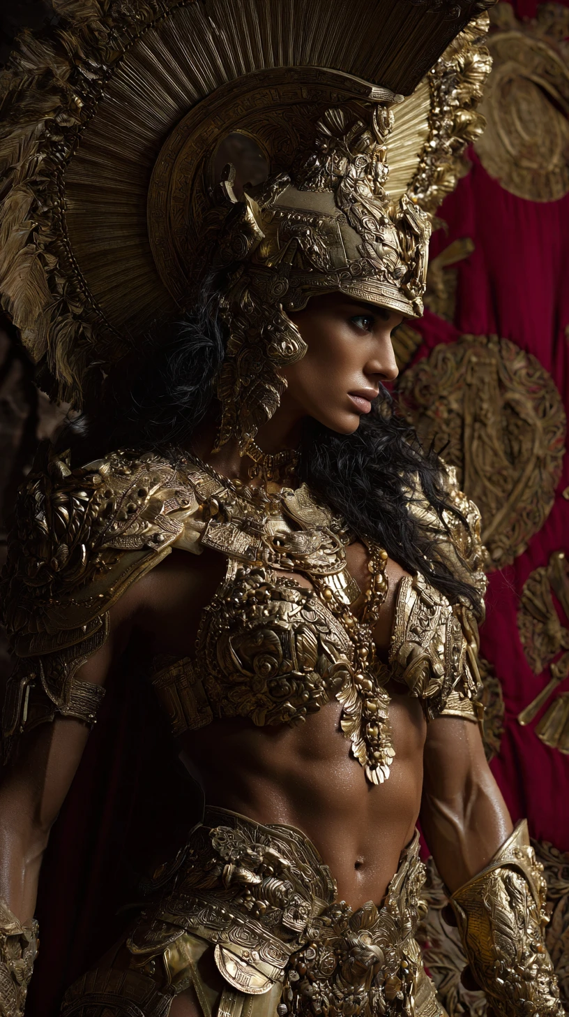 Hyperrealistic portrait of a muscular Middle Eastern warrior goddess