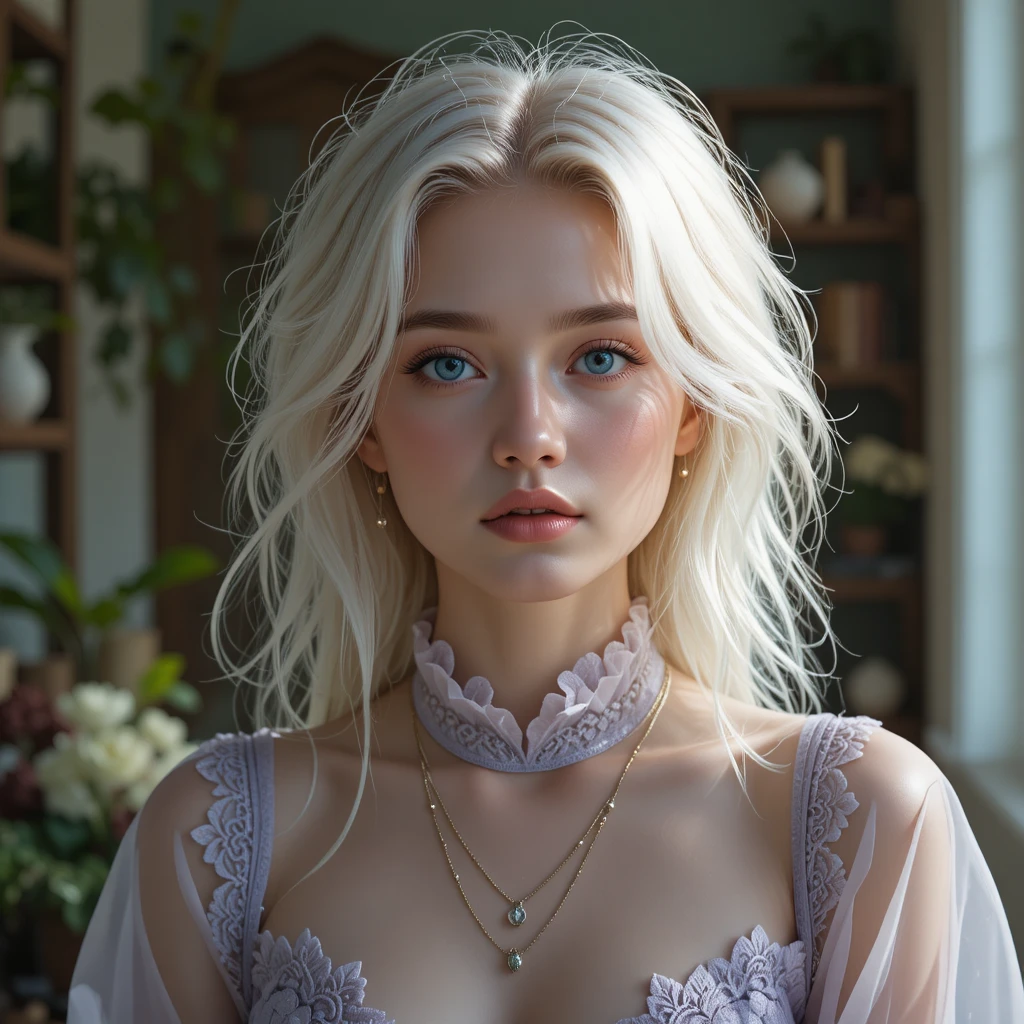 Young woman portrait in soft side light indoors