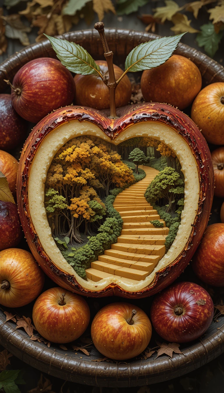 Surreale unmögliche Treppen verschlungen mit einem Herbstwald