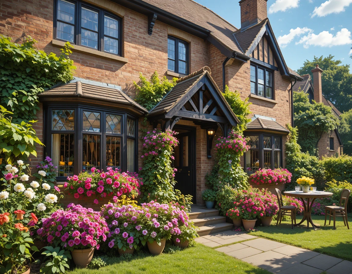 Cozy English Victorian Brick House With Garden Tea Table