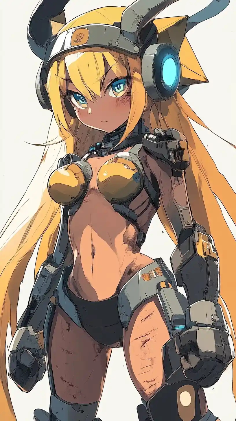Close up of scarred anime warrior woman in battle armor