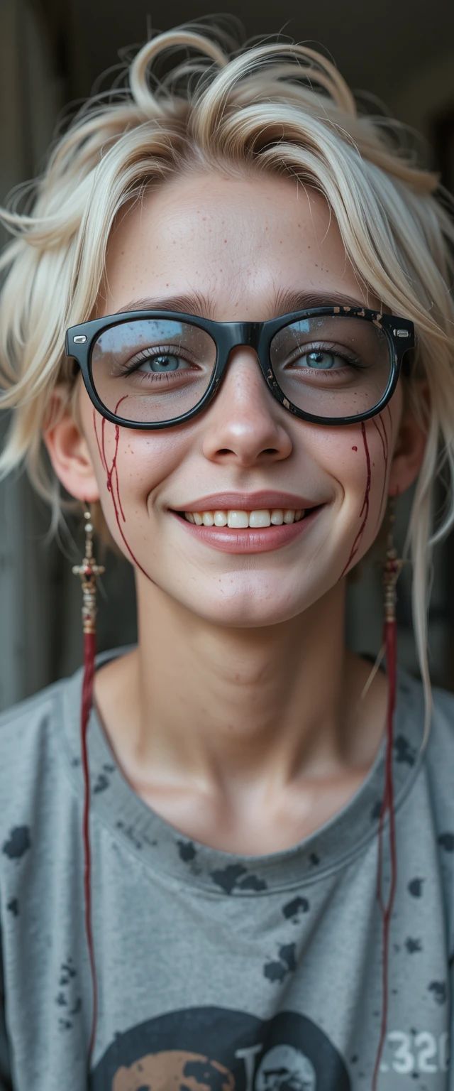 Crying blonde boy with blood tears and triangle shaped eyes