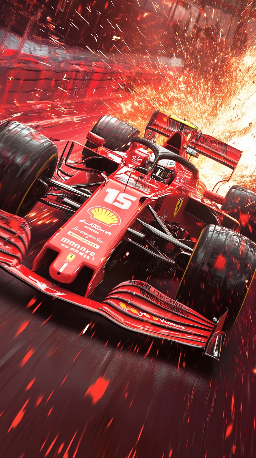 Roter Formel-1-Wagen in einer dramatischen Hochgeschwindigkeitskurve