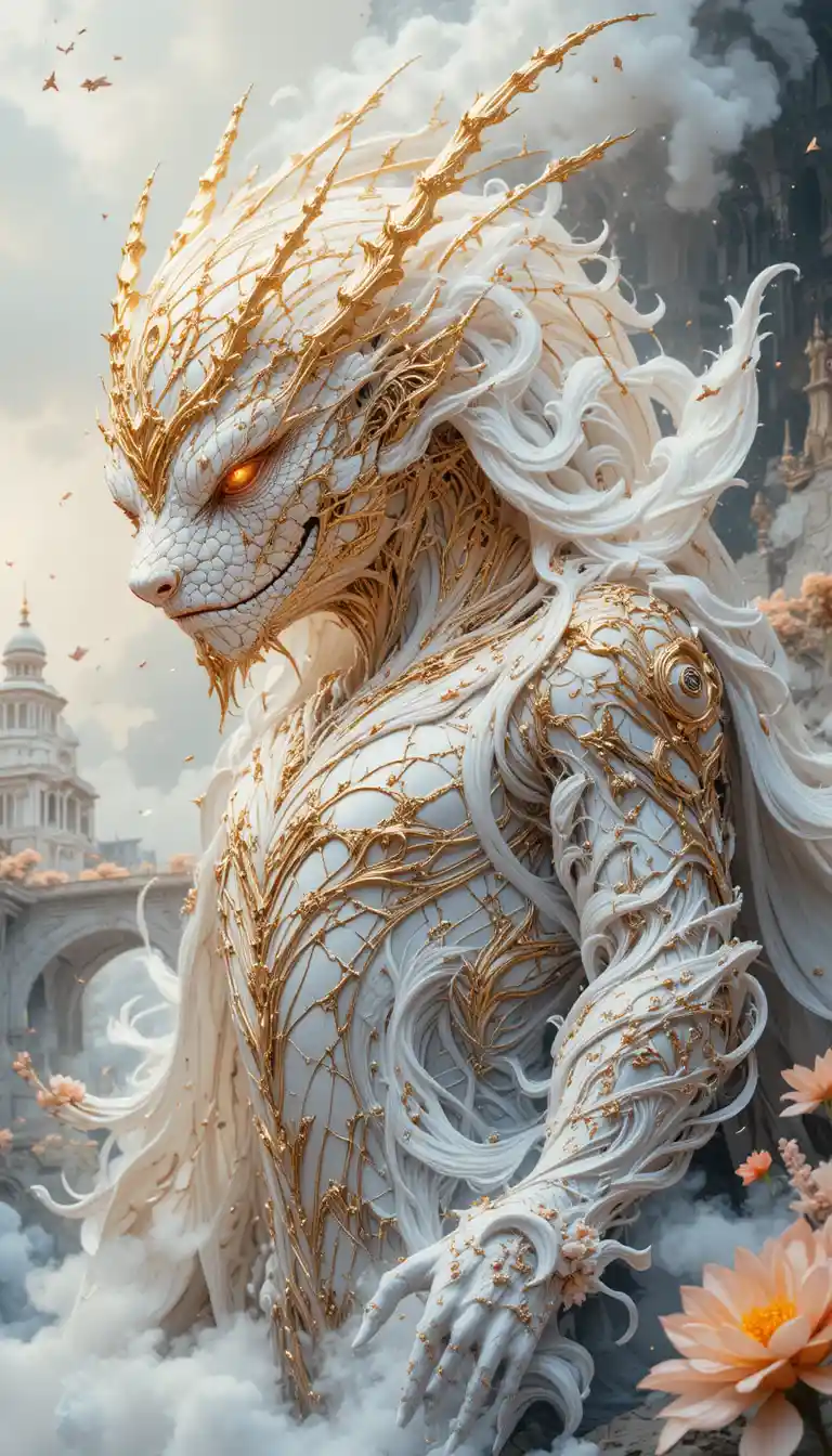 白色幻想宮殿前的裝甲蛇之靈