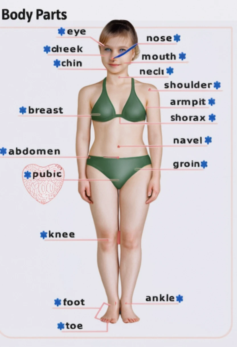 Labeled female body parts educational anatomy illustration