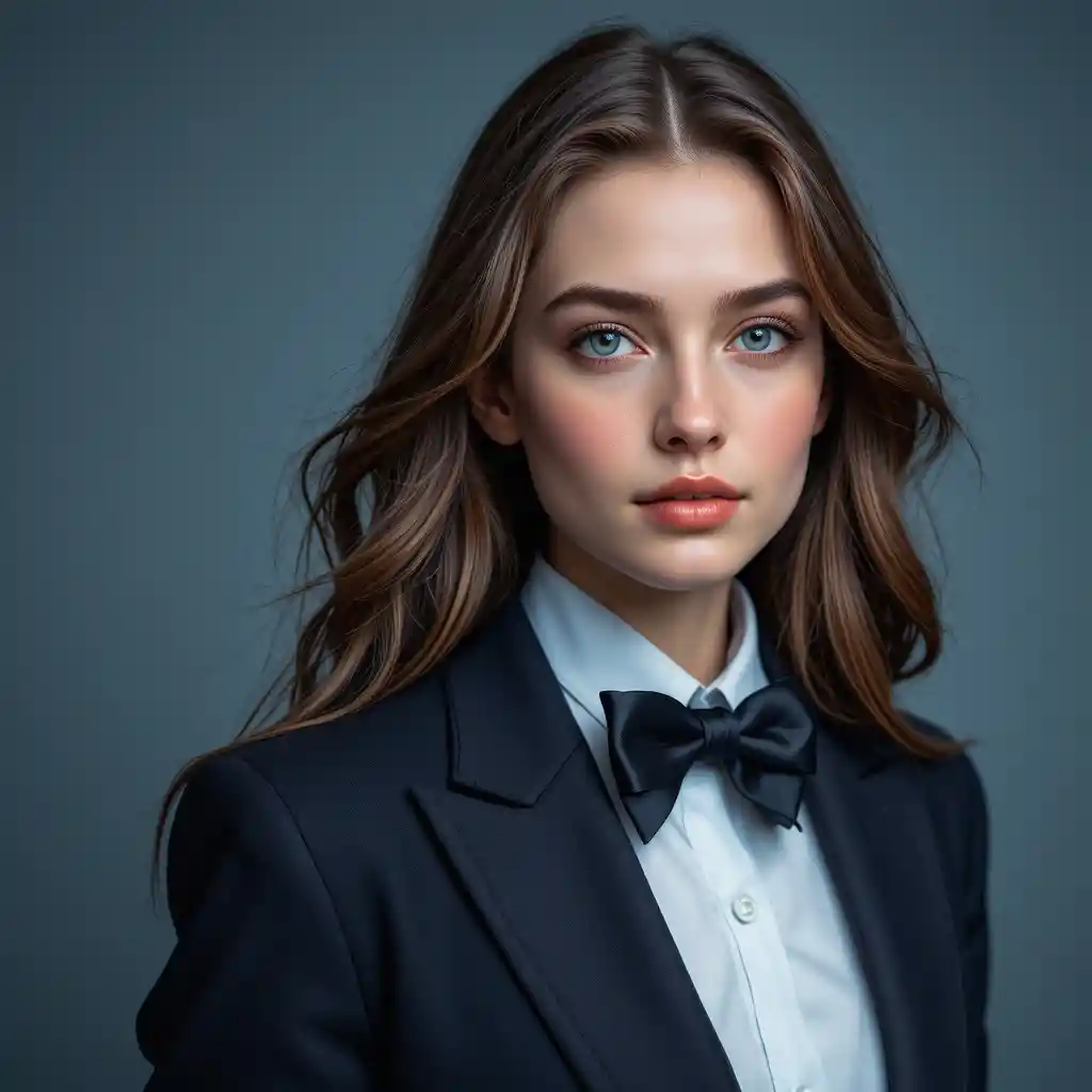 Young woman in blazer portrait with soft studio light