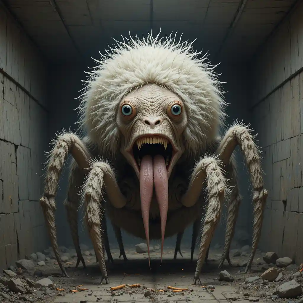 Enorme mostro snello con molti occhi in un bunker