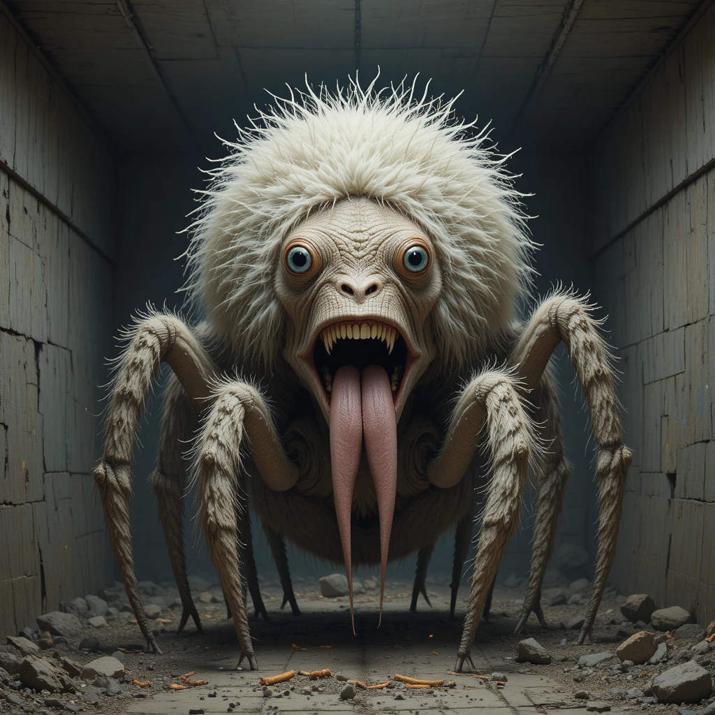 Enorme mostro snello con molti occhi in un bunker