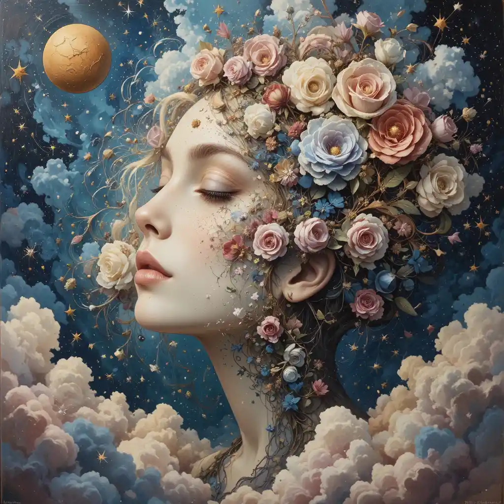 Dipinto di fine art di sogni fragili e protetti
