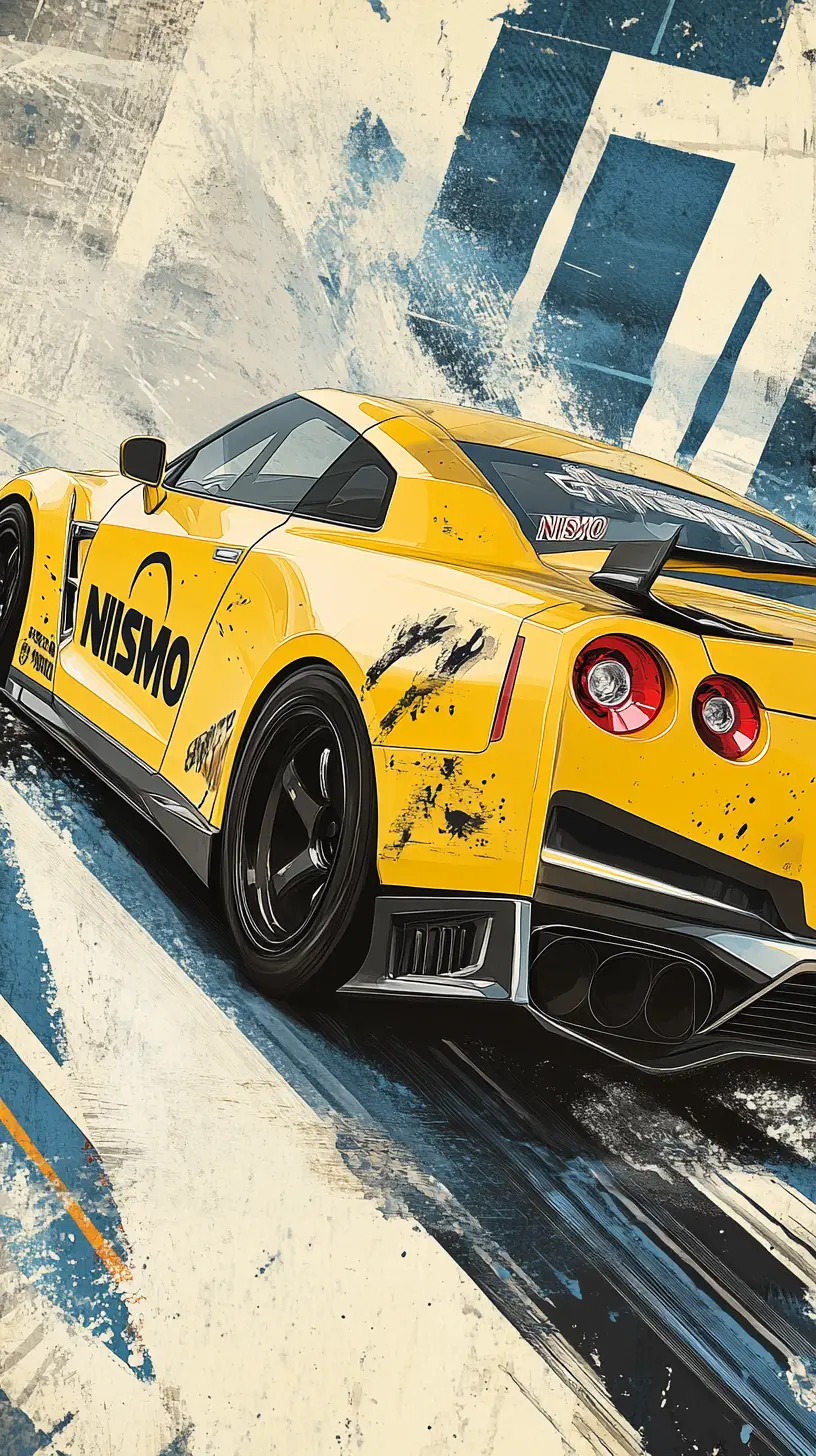 Yellow racing sports car in bold pop illustration