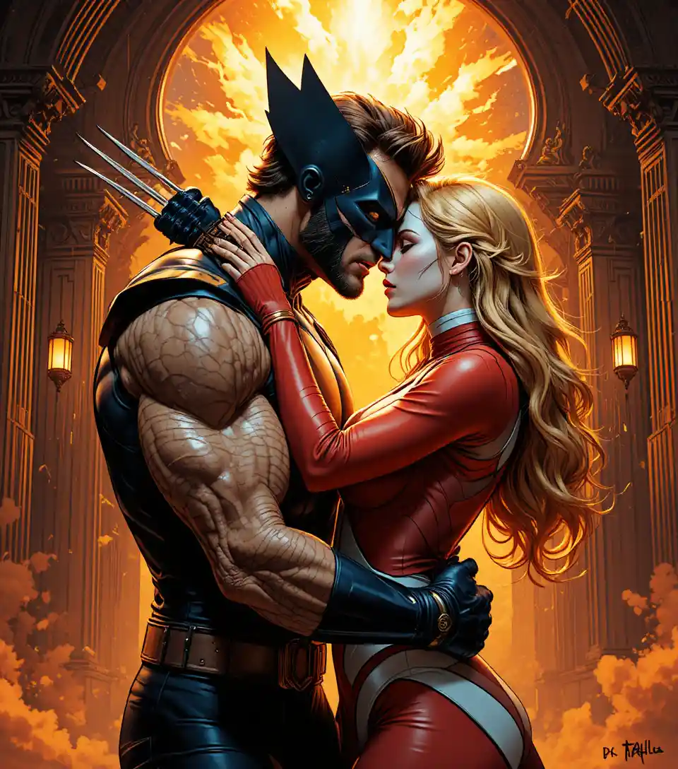 Charging masked superhero with claws in dramatic close up