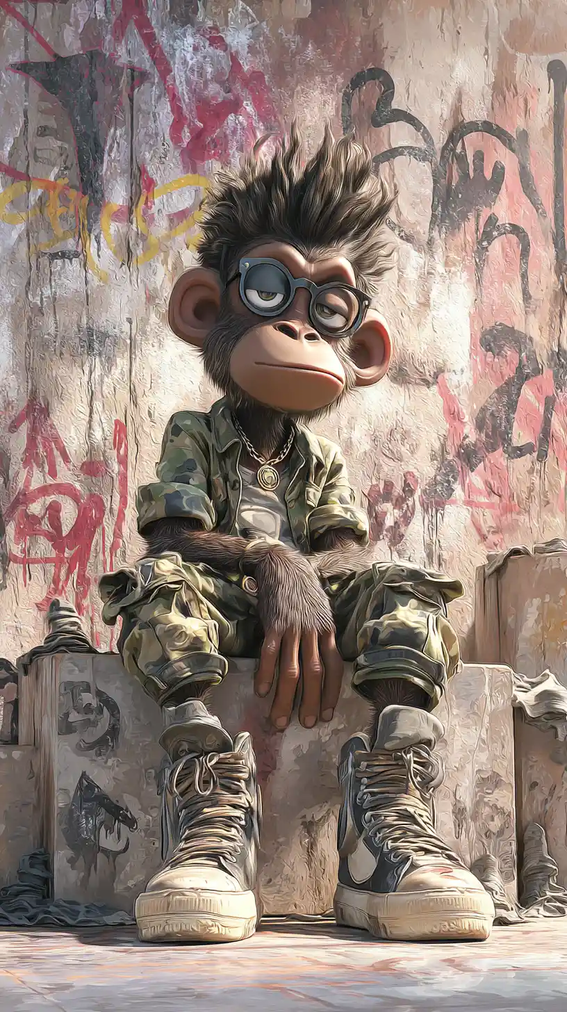 Cool young monkey on gritty urban city street