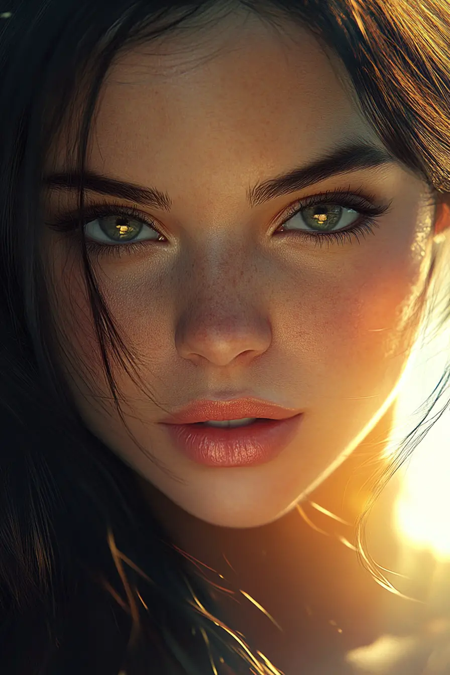 Cinematic portrait of a caucasian girl in golden hour light