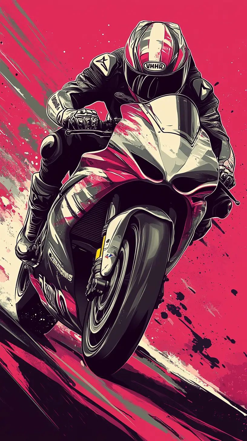 Racing motorcycle rider in dynamic vintage poster style