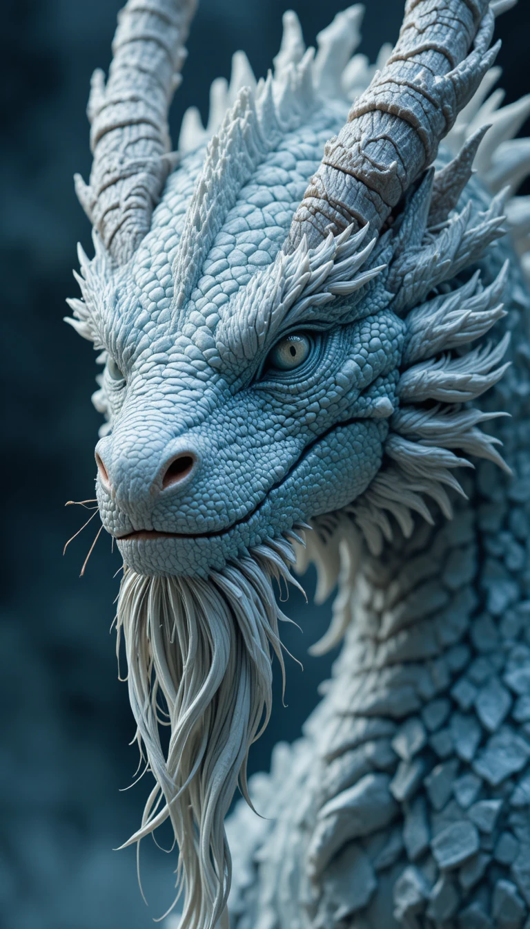 Serene blue eastern dragon portrait with feline features