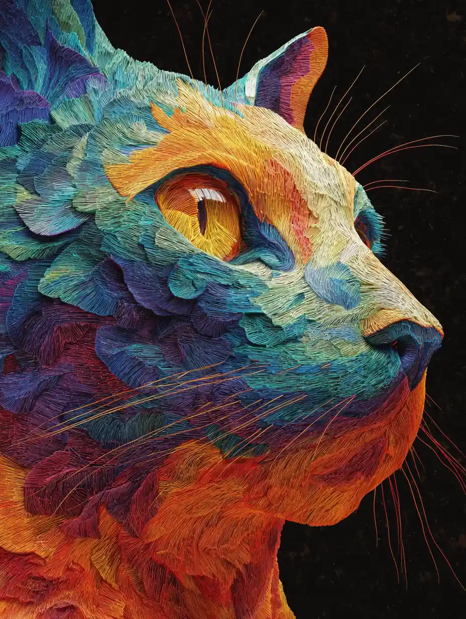 Surreal electric cat in luminous digital illustration