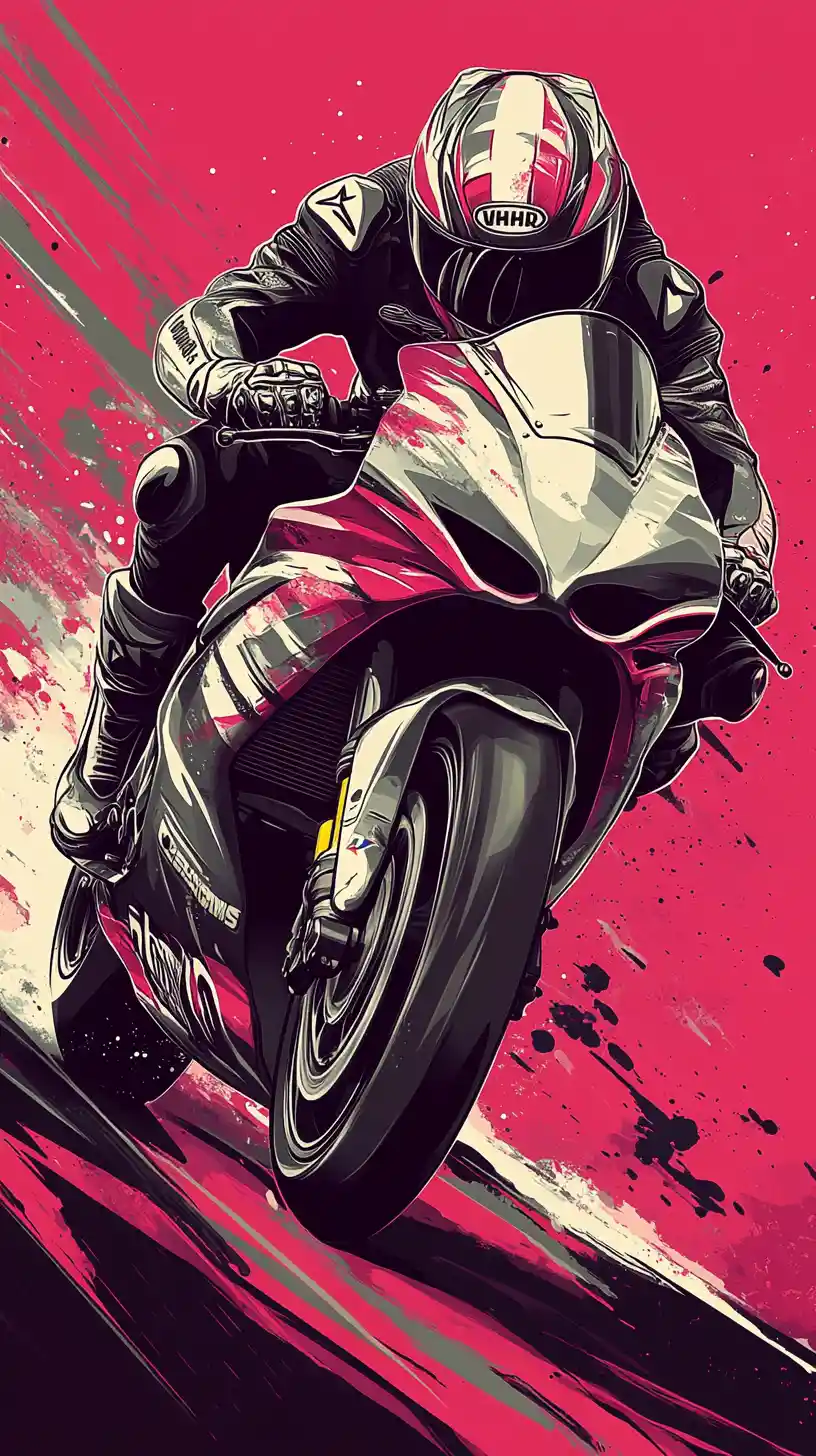 Racing motorcycle rider in dynamic vintage poster style