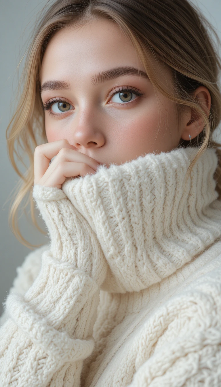 Close de moda de inverno de mulher com chapéu de pelo branco