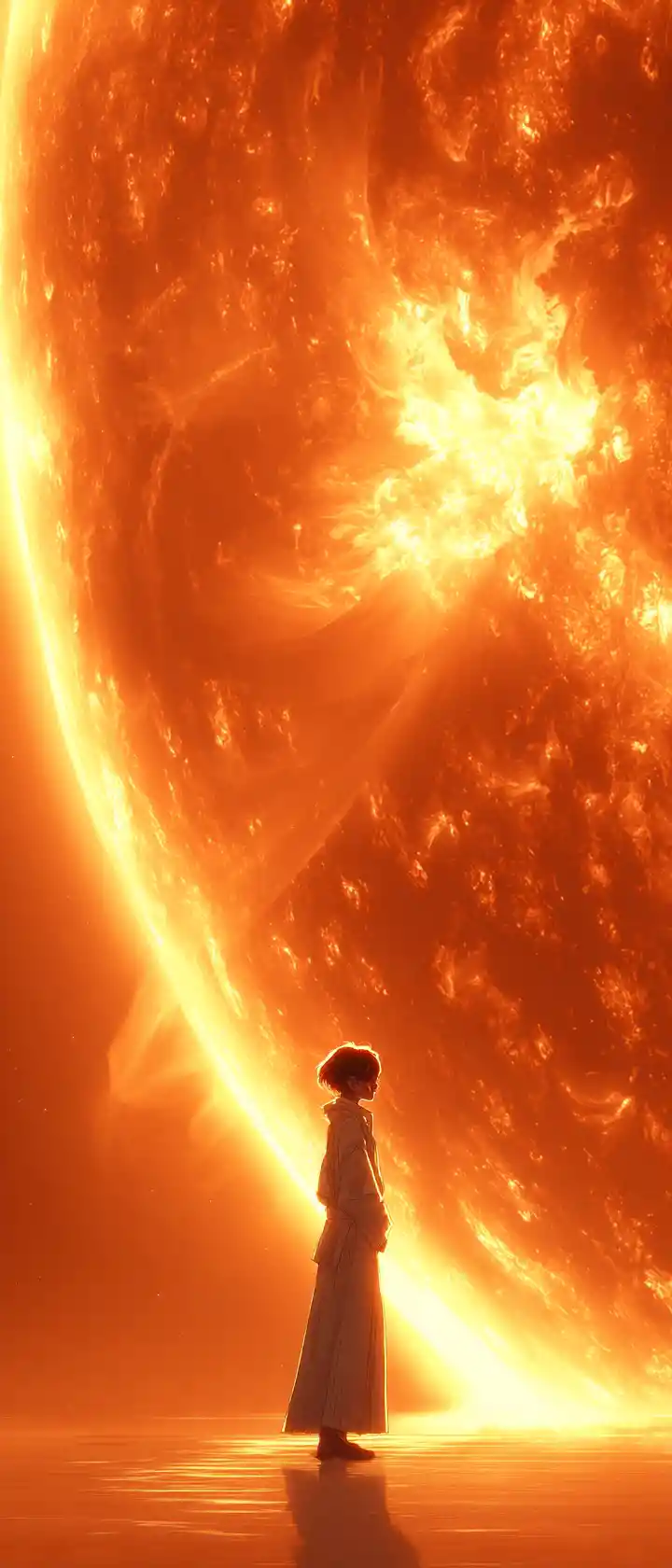 Lone jedi woman standing on the surface of a dying star