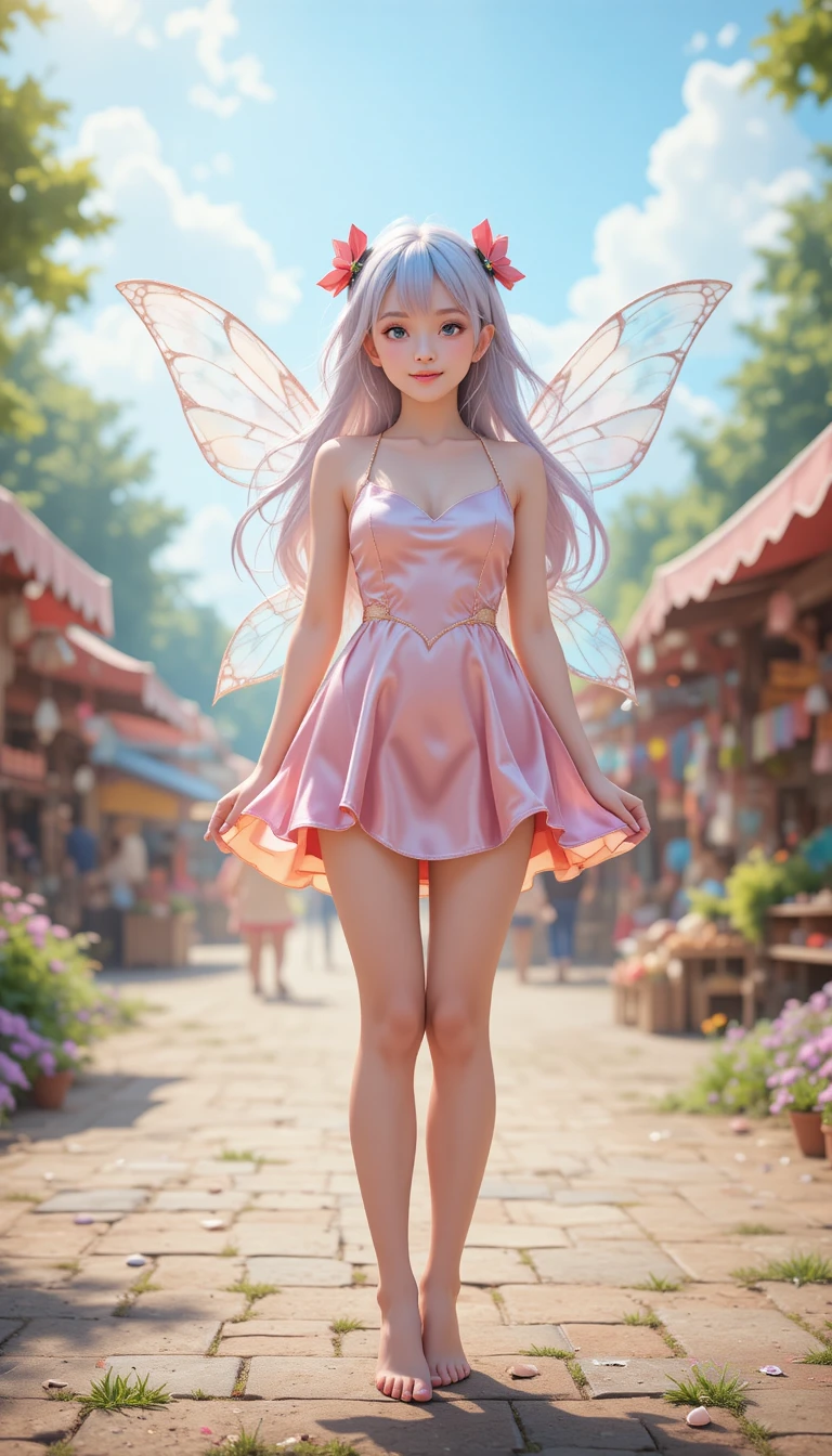 Anime fairy girl at a sunny suburban flea market