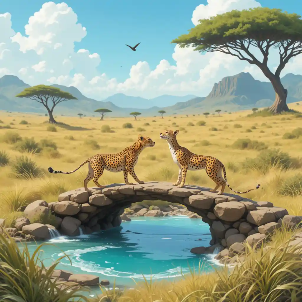 Clever leopard exploring the wide savanna landscape