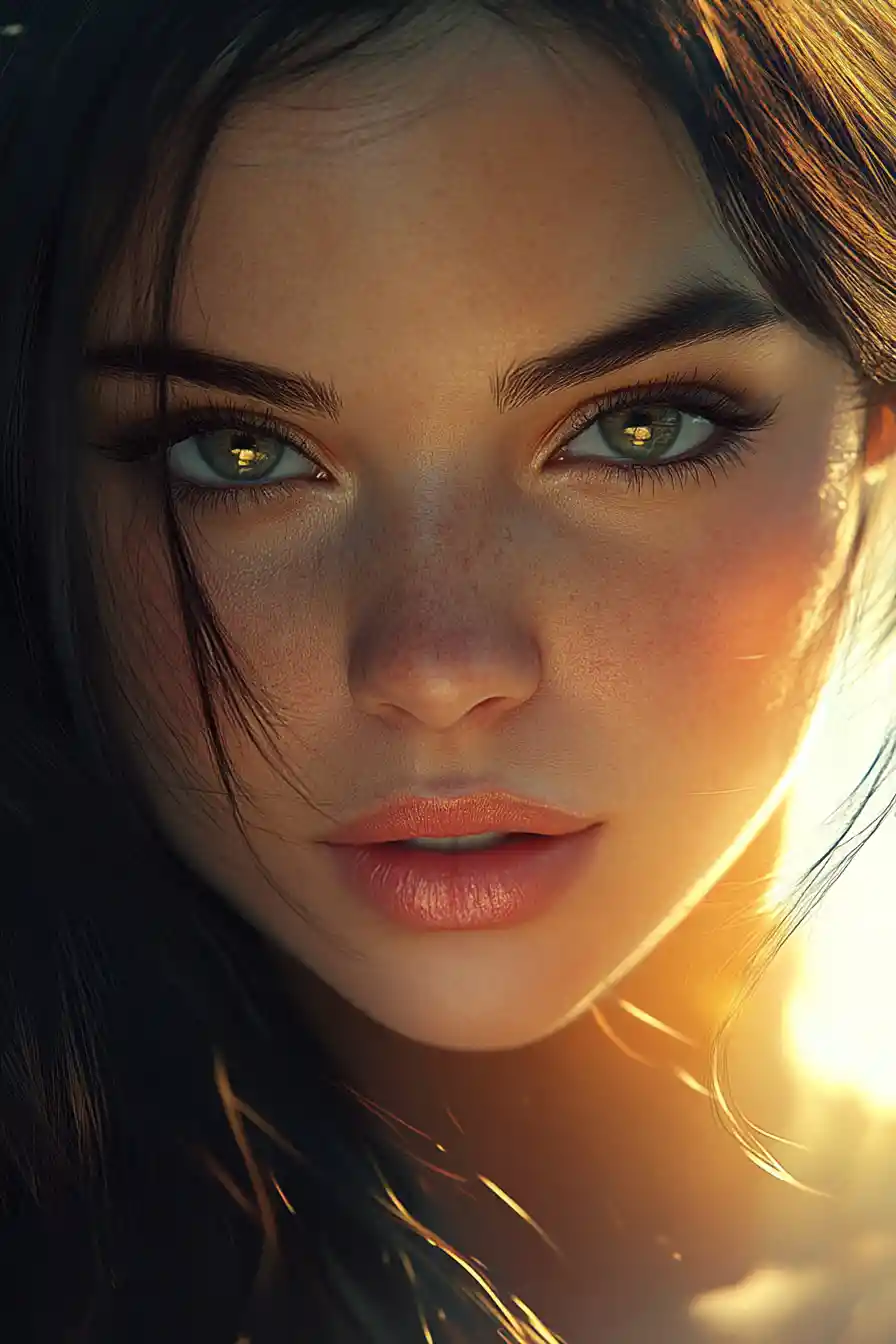 Cinematic portrait of a caucasian girl in golden hour light