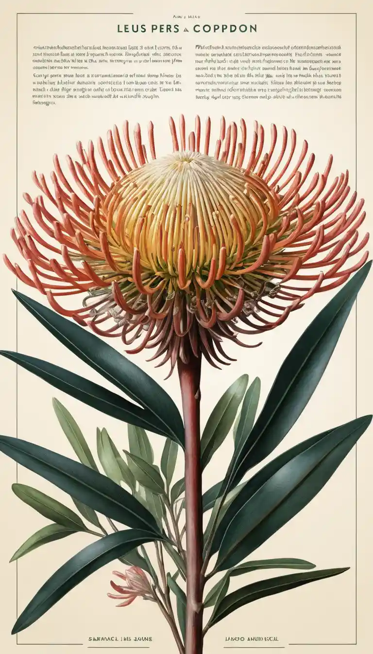 Colorful vector illustration of leucospermum flower graphic flyer