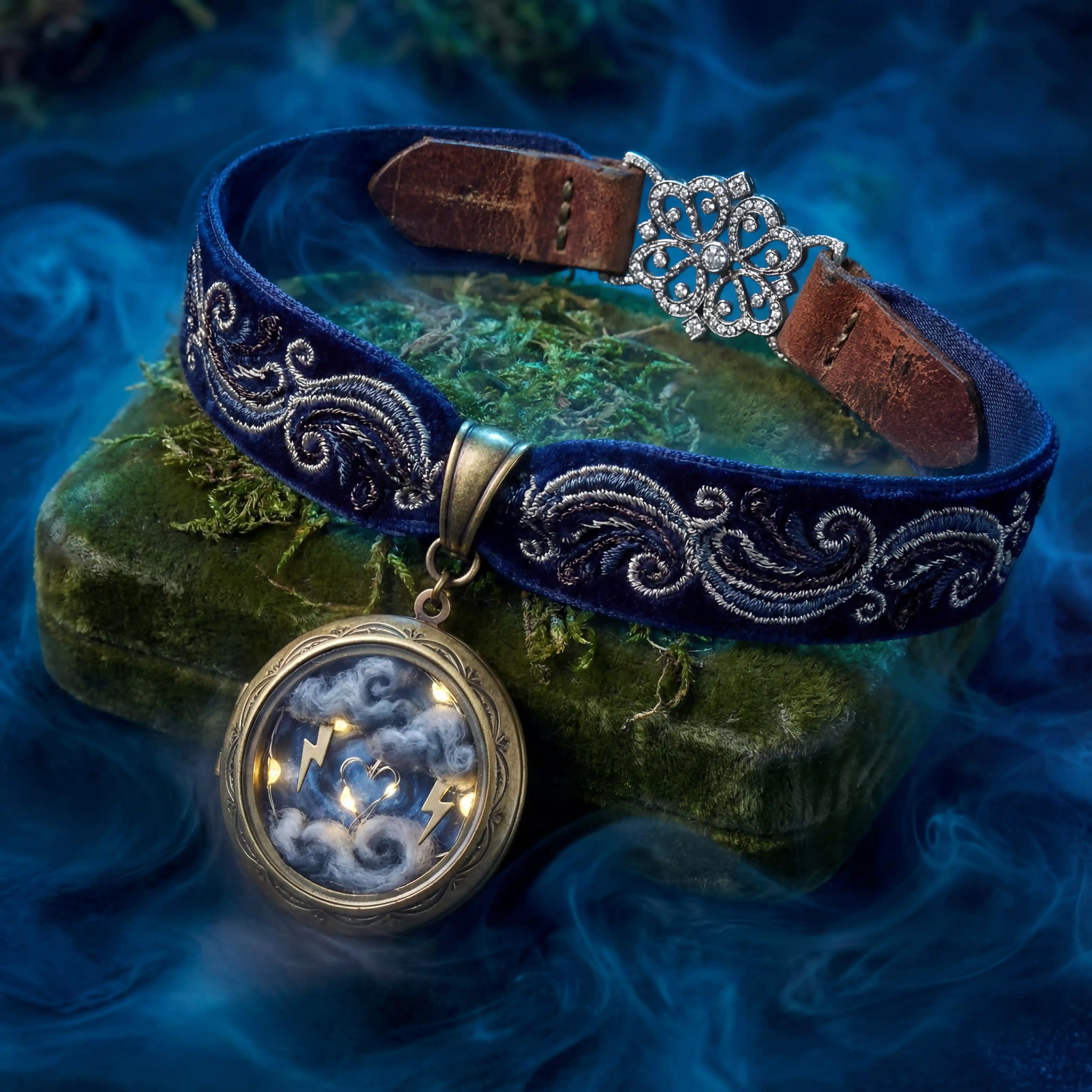 Collier ras-de-cou en velours avec médaillon nuage d’orage