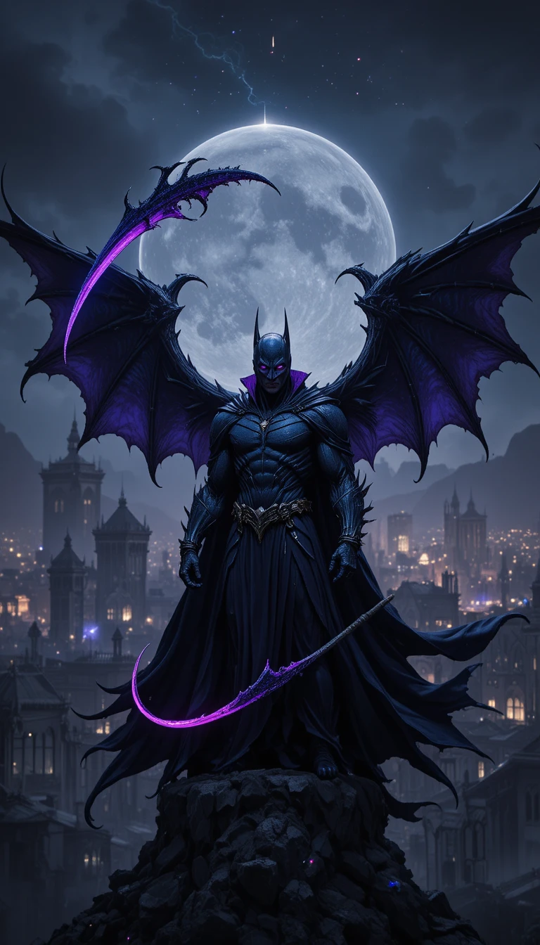 Guerrero oscuro en tejados góticos al anochecer