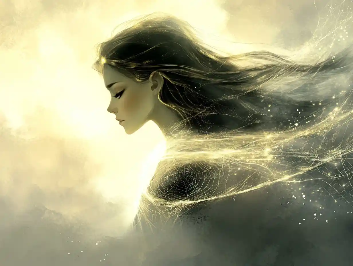 Mysterious fantasy girl in soft glowing portrait