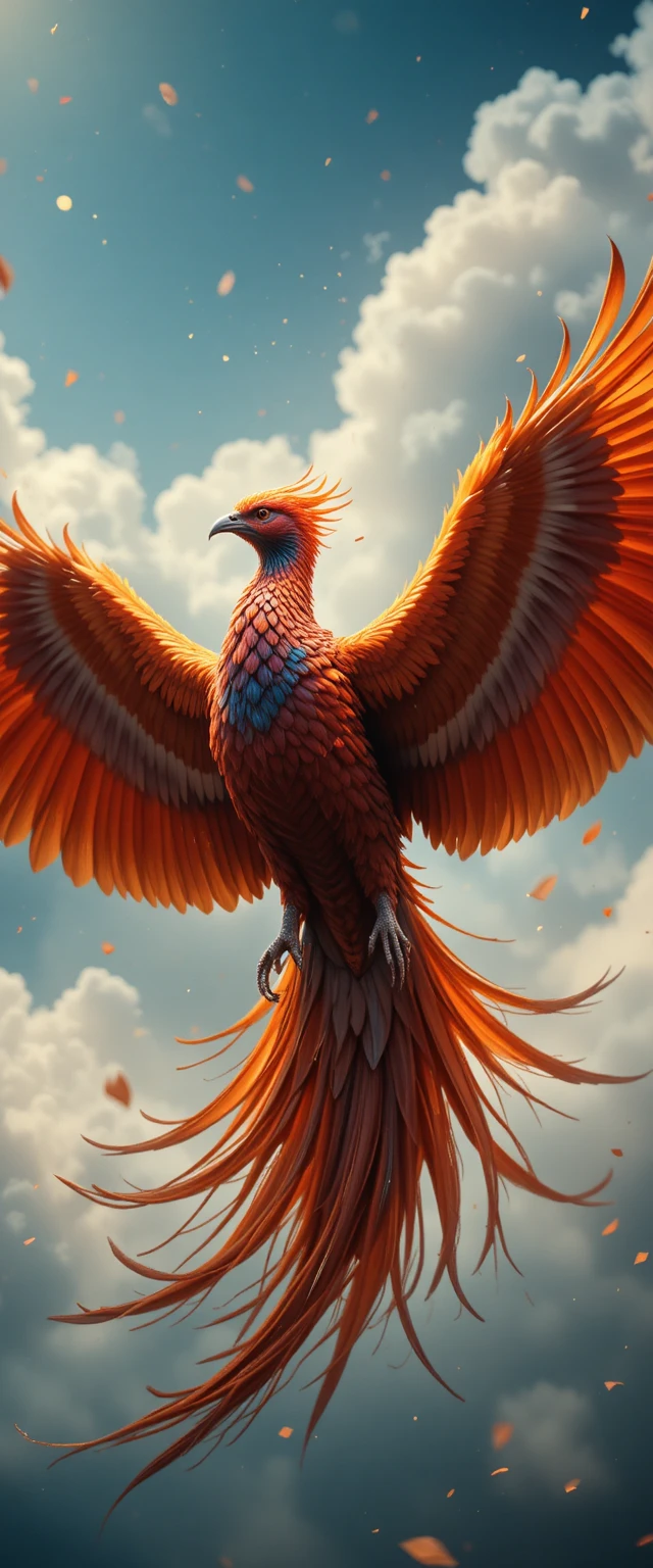 Majestätischer Phönix, der in einem feurigen Bogen über den Himmel fliegt