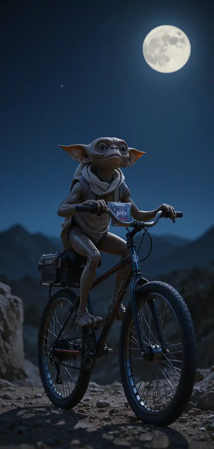 Bicicletta BMX in silhouette che vola davanti a una luminosa luna piena