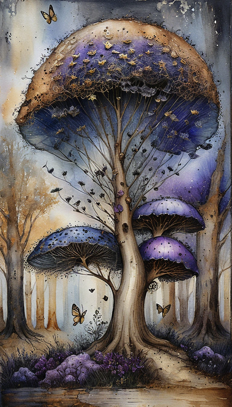 Red haired fairy on a mushroom with a dapper salamander