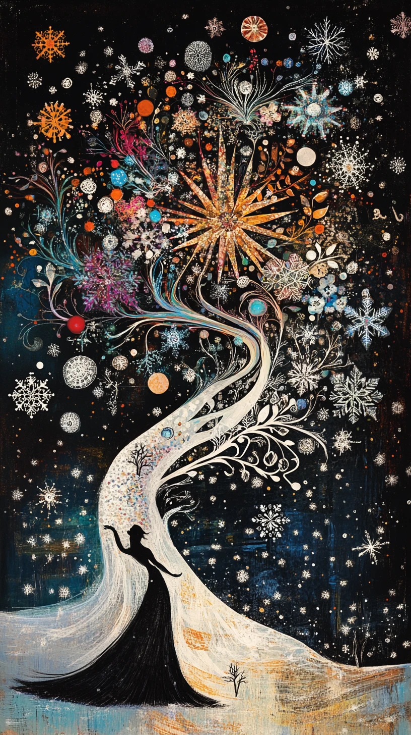 Dreamlike Christmas scene in surreal cubist abstraction