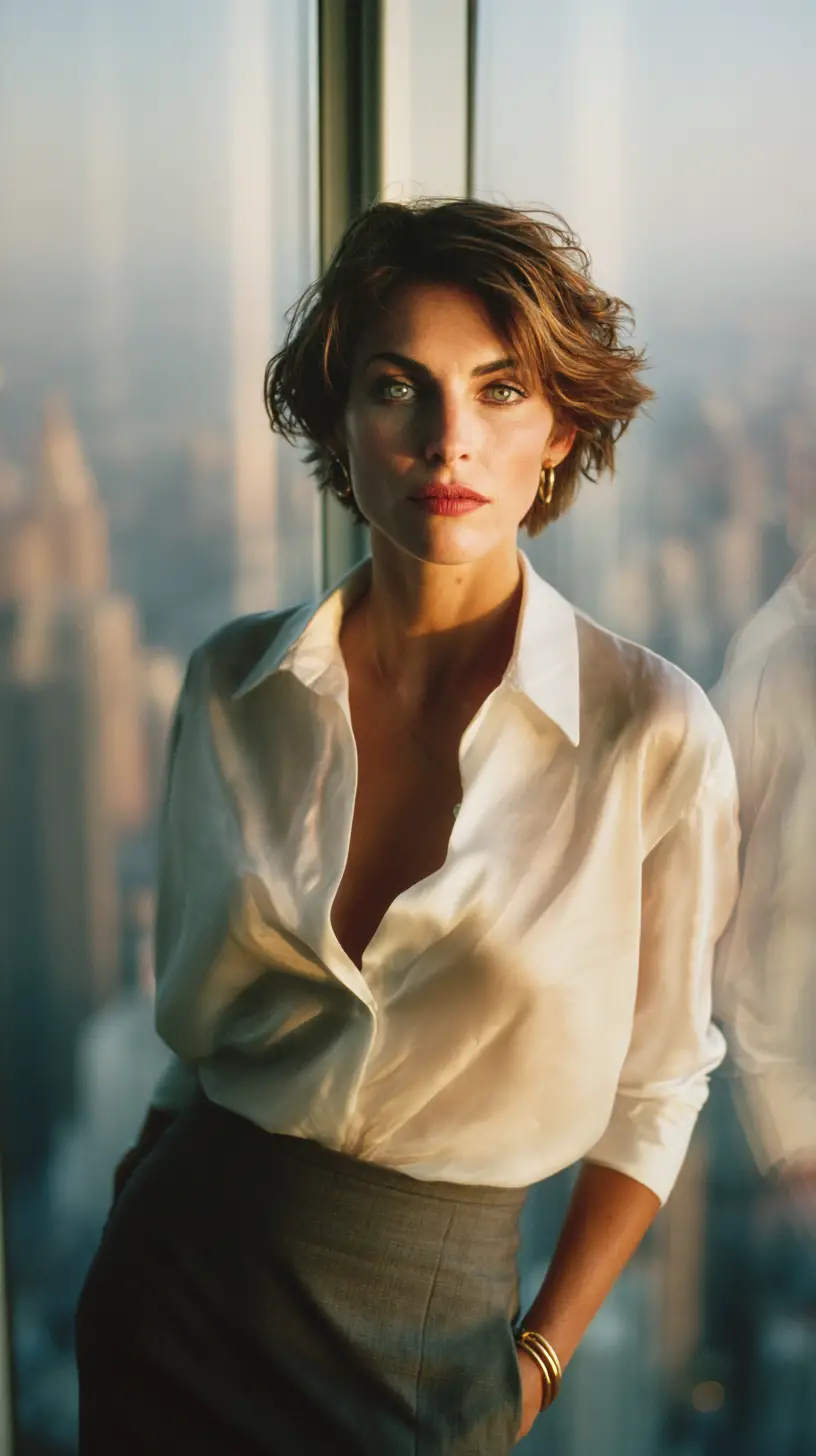 Powerful female ceo in modern office at golden hour