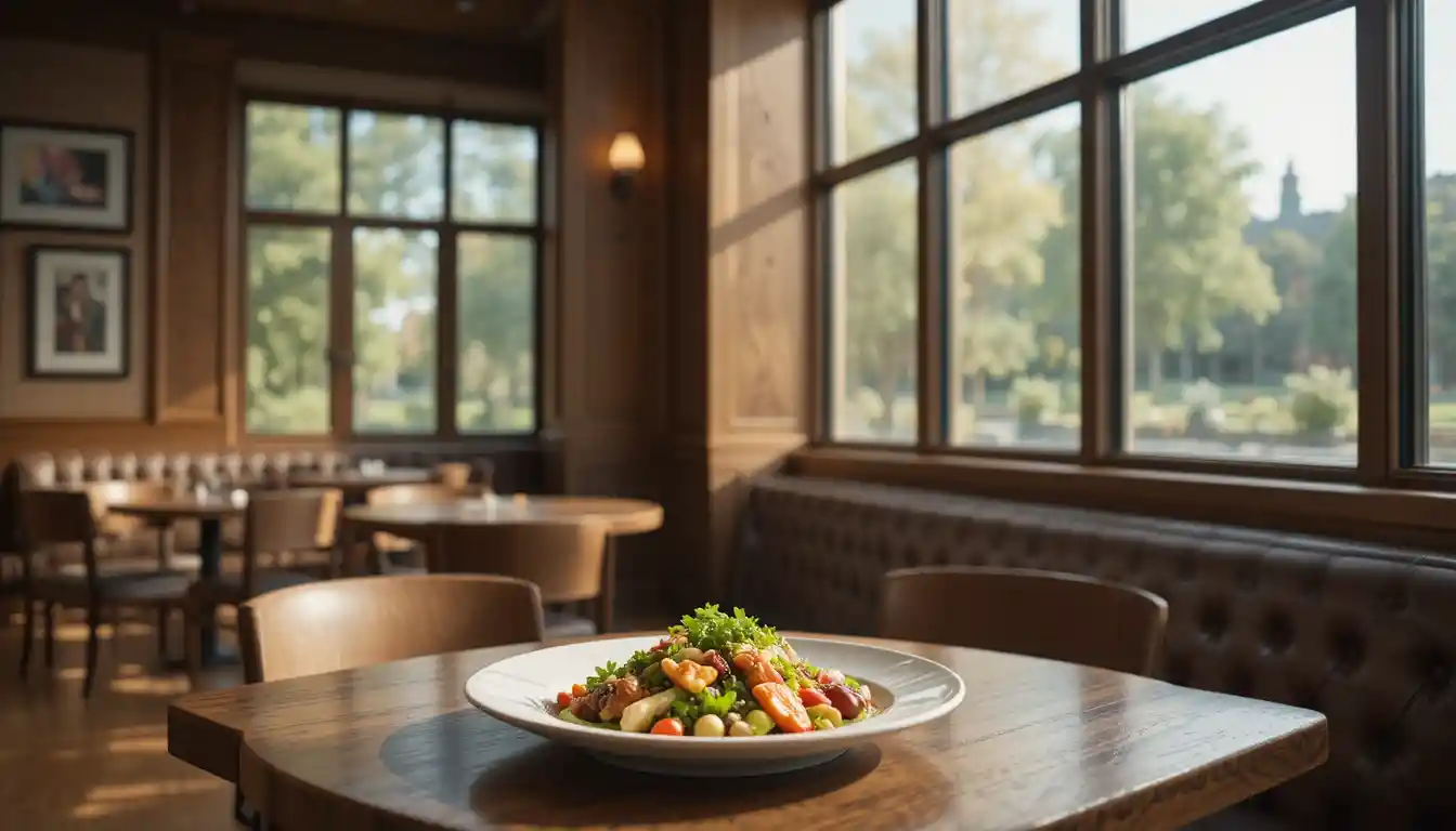Cozy dining table with neatly plated vegetables and protein