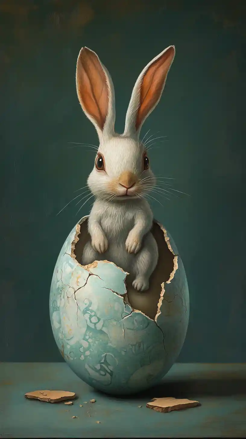 Rabbit Emerging From A Giant Cracked Easter Egg Shell