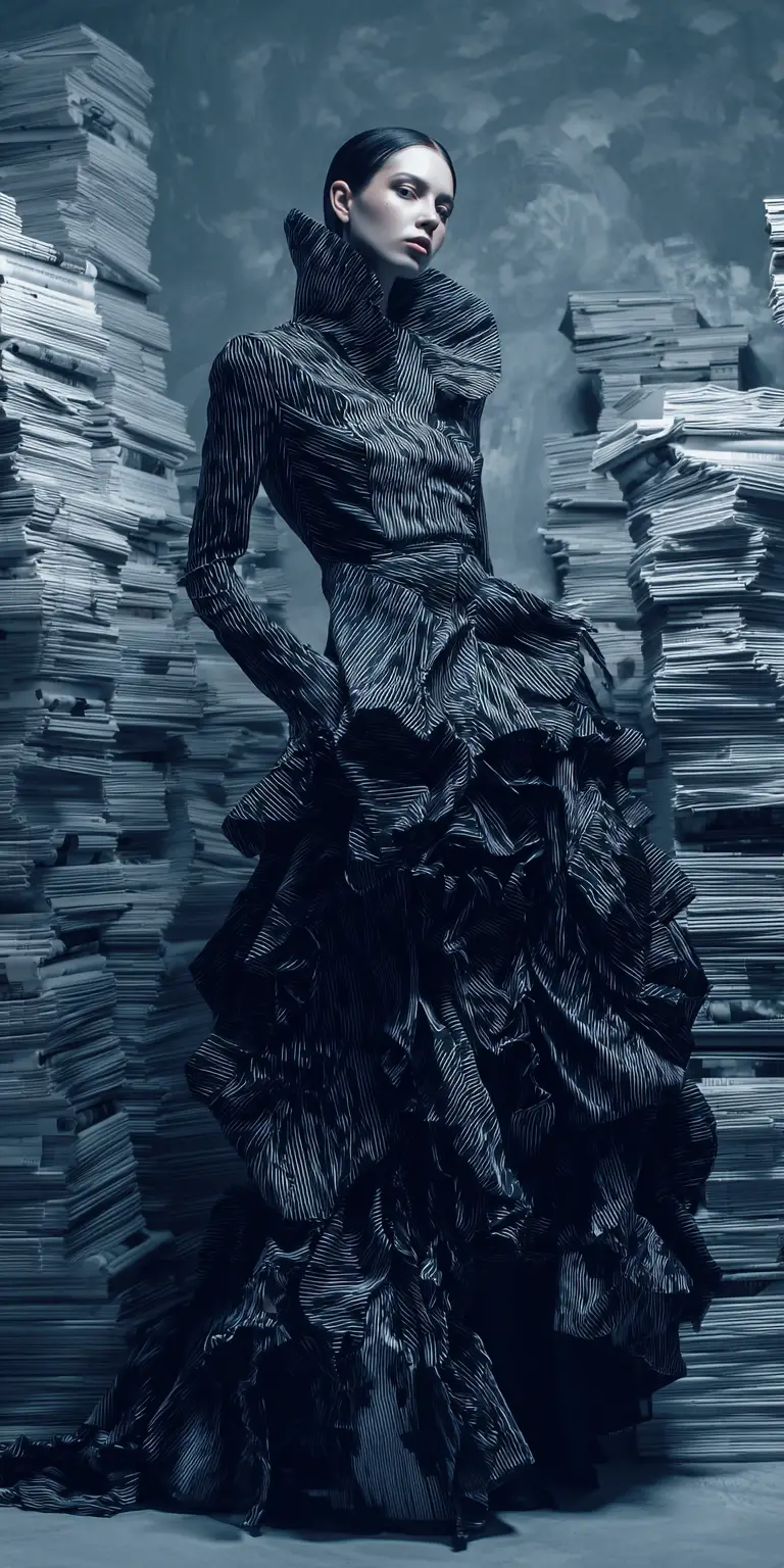 Abstract box filled with frozen cubist fashion elements